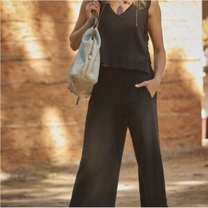 Free People Beach Keep it Cool Set Black Size Small Lagenlook Wideleg Pants Boho